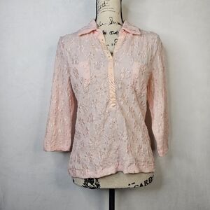 Requirements vintage 90s y2k baby pink floral embroidered 3/4 sleeve blouse sz S